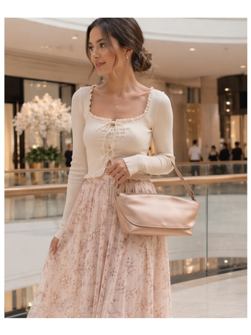Furla Shimmery Pearlized Leather Peach Pink Baguette Shoulder Bag Y2K Made Italy